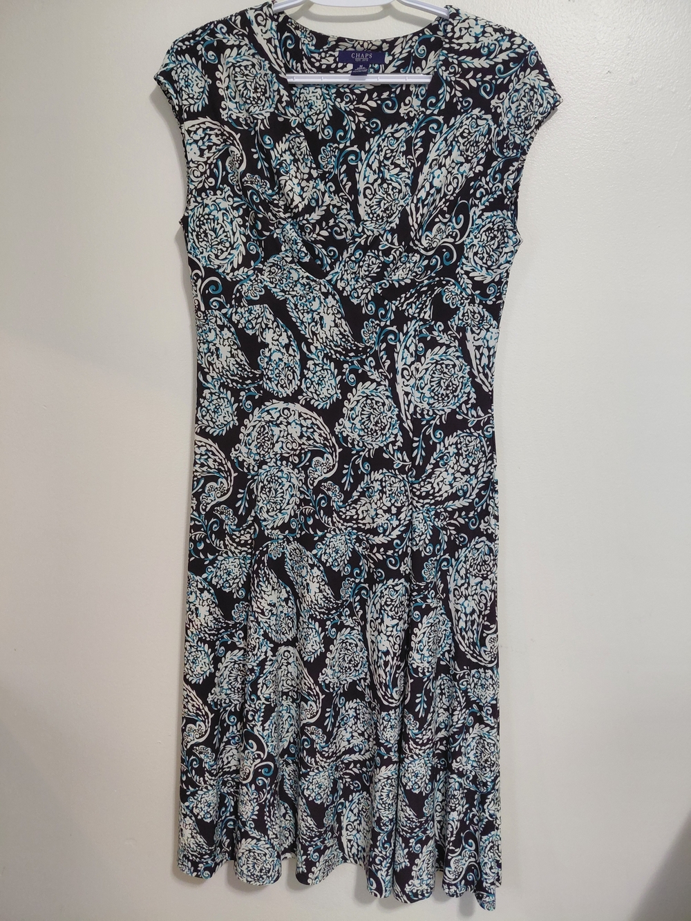 Chaps Navy, Light Blue & White Paisley Faux-Wrap Midi Dress